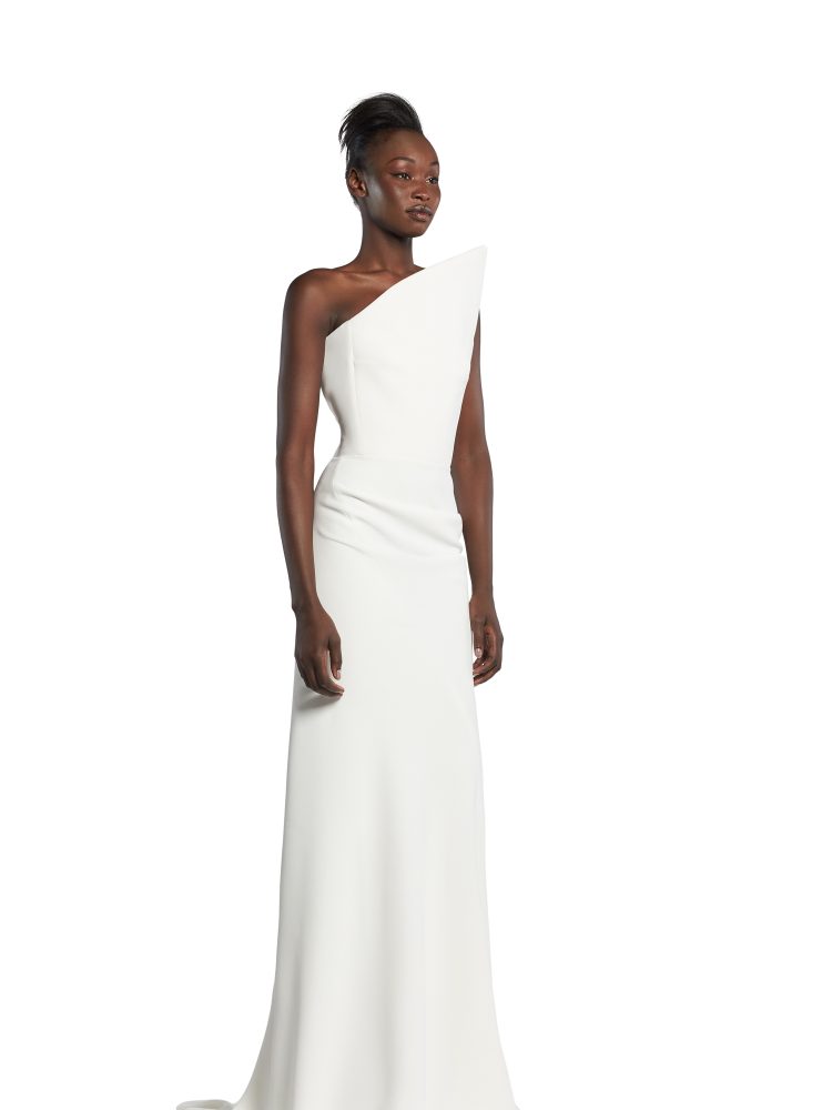 Maticevski Victoire Draped Crepe Gown in White | Stylemi
